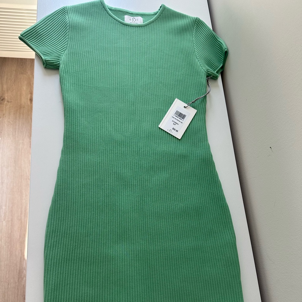 Green Ribbed Bodycon Mini Dress